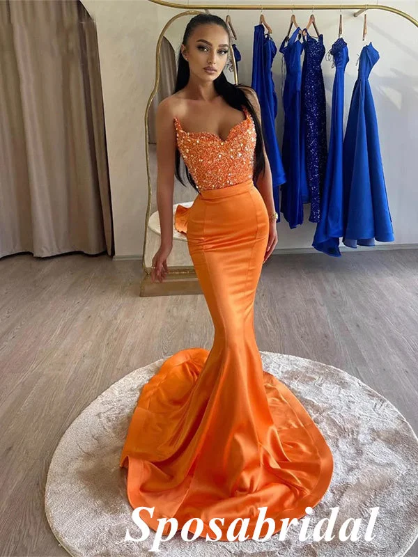 Women's Stylish Outdoor Outfit Special Offers, Don'T Miss Sexy Soft Satin Sweetheart Sleeveless Mermaid Long Prom Dresses With Sequin And Beading, PD3940