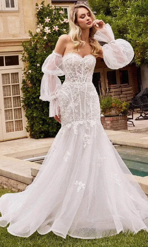 Women's Urban Clothing Clearance Event Cinderella Divine CD858W - Puff Sleeve Wedding Gown