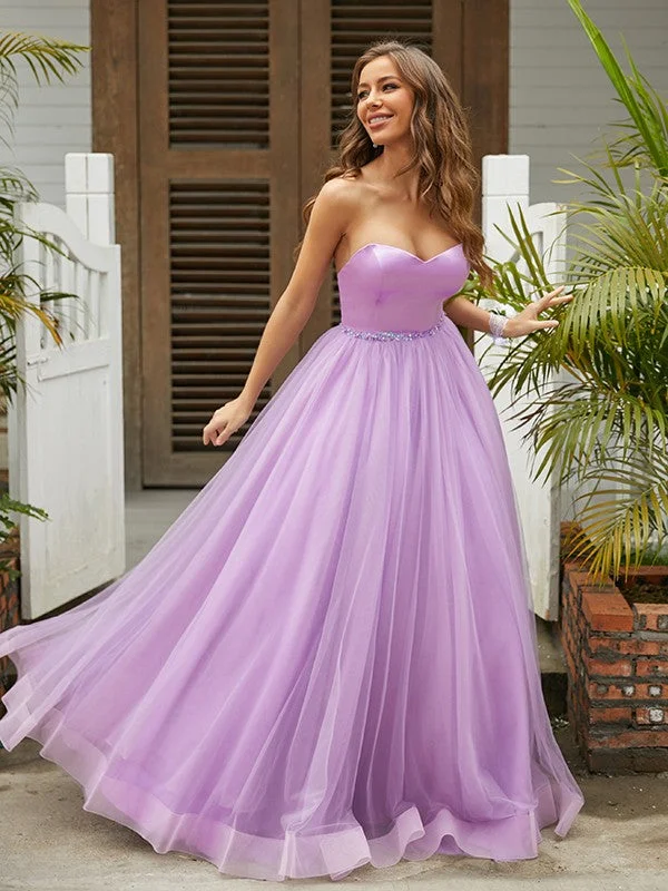 Women's Plus-Size Garments Lightweight Fabric A-Line/Princess Tulle Ruffles Sweetheart Sleeveless Floor-Length Dresse