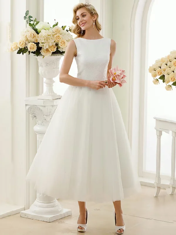 Women's Clothing Apparel Sets Evening Elegance Little White Dresses Wedding Dresses Length A-Line Regular Straps Neck Tulle With Lace Sequin