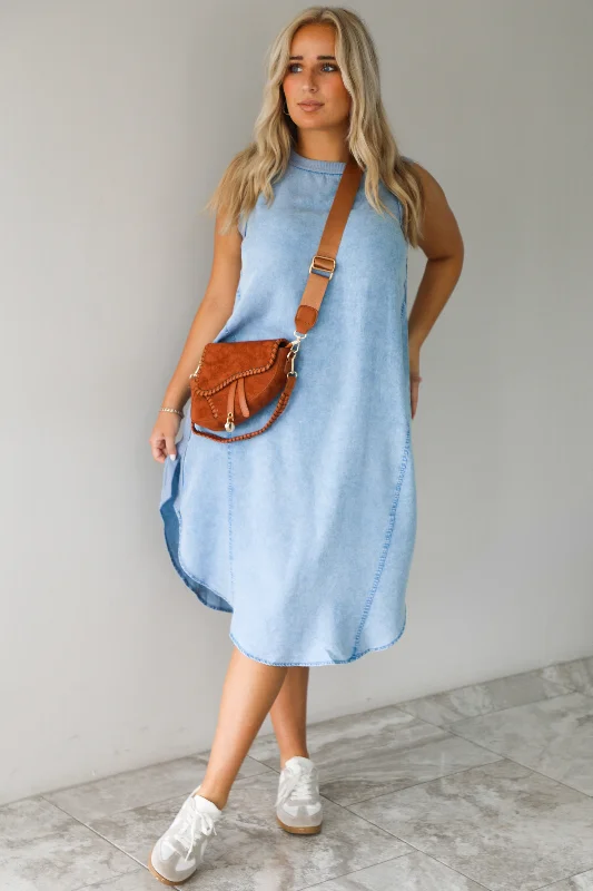 Timeless Women's Garments Break Fashion Norms Keeping Tabs Midi Dress: Light Denim