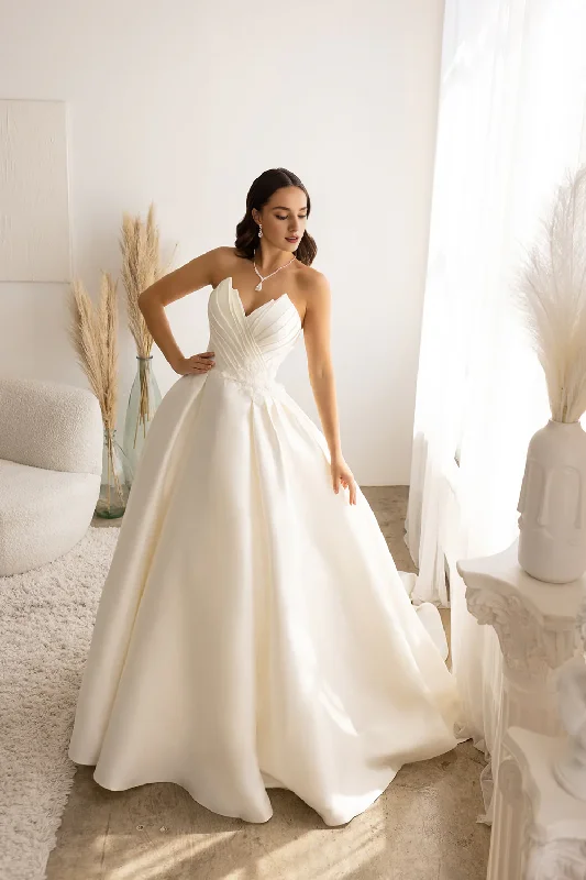 Women's Plus-Size Attire Flash Sale Fever Pleated strapless satin and floor length wedding dress