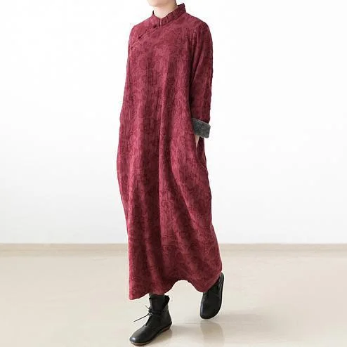 Women's Stylish Casual Garments Fashion Sale red winter dresses plus size linen dress 2024 new thick velour inside gown caftans vintage style