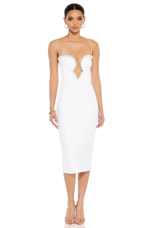 Women's Clothing For Holiday Travel Festival Fashion Nookie Adorn Midi Dress - White