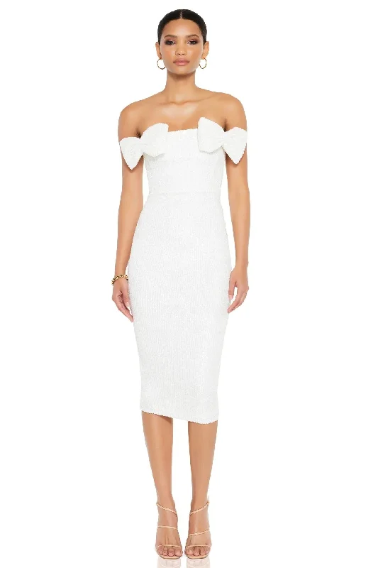 Women's Formal Event Clothing Earthy Tones Nookie Charisma Midi Dress - White