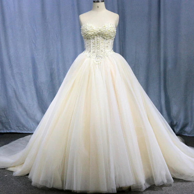 Women's Work Outfit Best-Sellers Princess Waist with Luxury Pearl Ball Gown Bride Wedding Dress