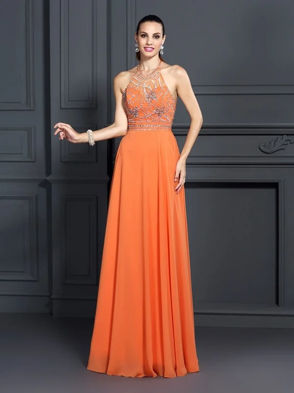 Women's Clothing For Everyday Wear Catch Every Fashion Trend A-Line/Princess Scoop Beading Sleeveless Long Chiffon Dresses