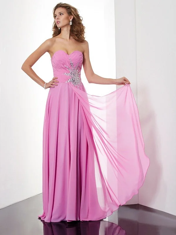 Women's Occasion Wear Clothing Chic Style A-Line/Princess Sweetheart Sleeveless Ruched Long Chiffon Dresses