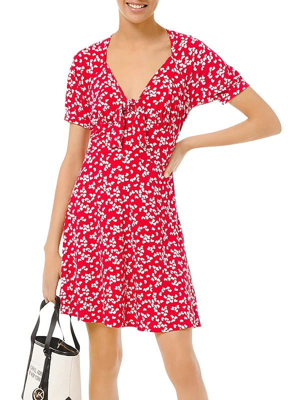 Women's Plus-Size Clothes Fashion Sale Womens Petal Printed Mini Mini Dress