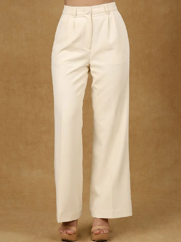 Women's Activewear Garments Special Offer Ivory Pleated High Waist Wide Leg Trouser