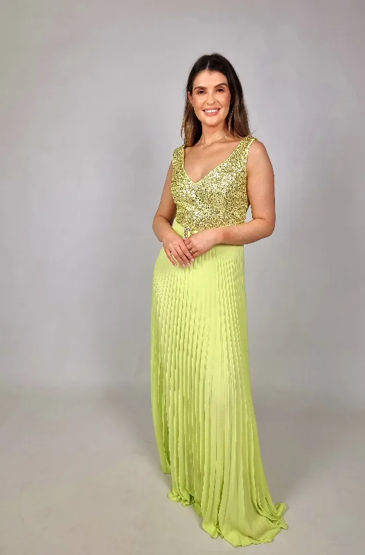 Casual Chic Women's Clothes Innovate Your Wardrobe Access Lime Green Maxi Sleeveless Dress With Sequins