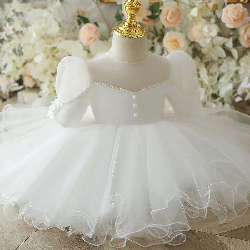 Women's Casual Apparel Flower Girl Dresses Baby Girl Summer Elegant White Puffy Bow Birthday Princess Dress