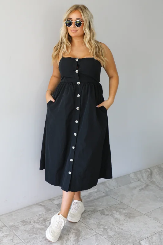 Women's Comfortable Lounge Garments Trend Driven Wardrobe Off The Coast Midi Dress: Black