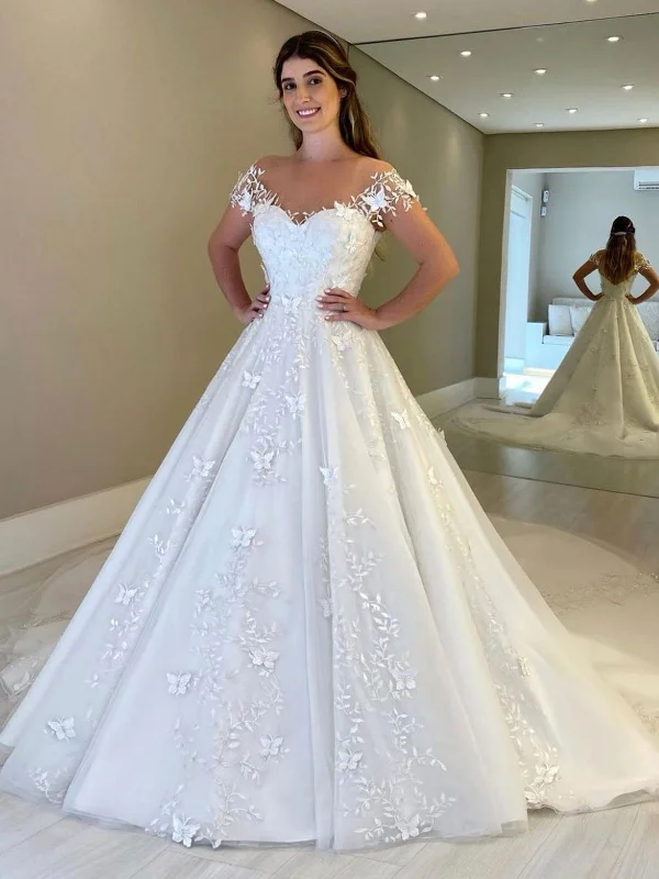 Women's Plus-Size Outfit Spring Fashion Gorgeous Off Shoulder White Lace Long Prom Dresses, Open Back White Lace Wedding Dresses, White Lace Formal Evening Dresses SP2122