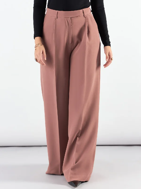 Vintage-Inspired Garments Limited Time Deal Dusty Peach Classic Relaxed Straight Fit High Waist Wide Leg Trouser In Stretchable Fabric