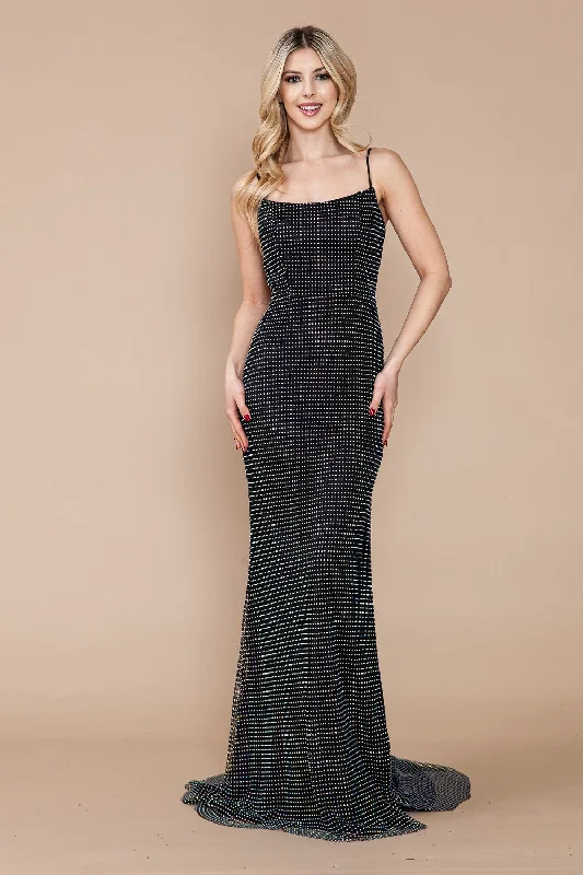 Chic Women's Outfit Effortless Style Fitted Rhinestone Beaded Sleeveless Slit Gown by Poly USA 9284