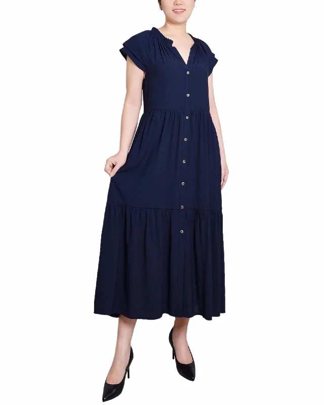 Women's Fashion Clothes Chic & Cozy Apparel Short Sleeve Slubbed Midi Dress