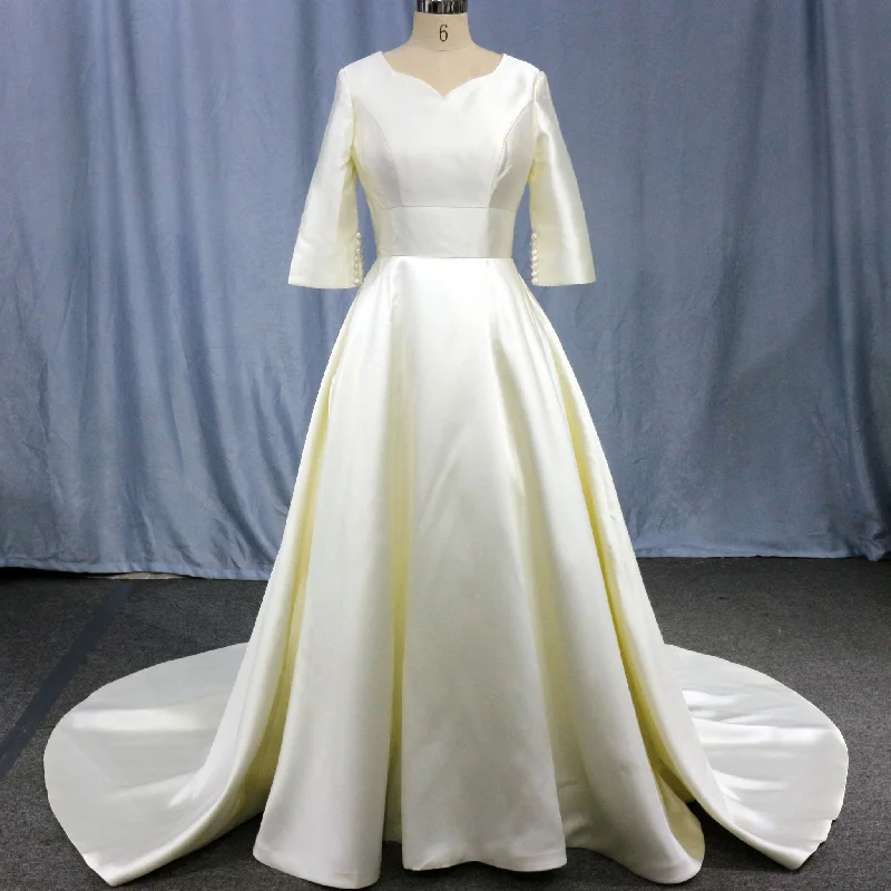 Women's Outfit For The Office First Order Discount Simple Satin Half Sleeve Bridal Gown Quee Ann Wedding Dresses