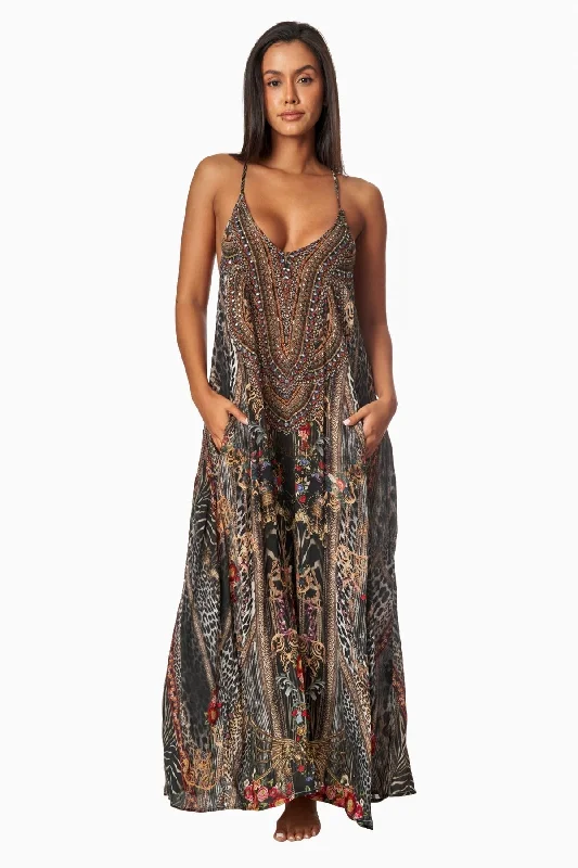 Women's Clothes For Work Events Exclusive Discounts Eclectic Jungle T-back Maxi Dress with Front Pockets