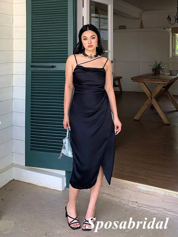 Women's Casual Outfit Final Sale Soft Satin Spaghetti Straps Split Long Prom Dress Formal Party Dress, PD3987