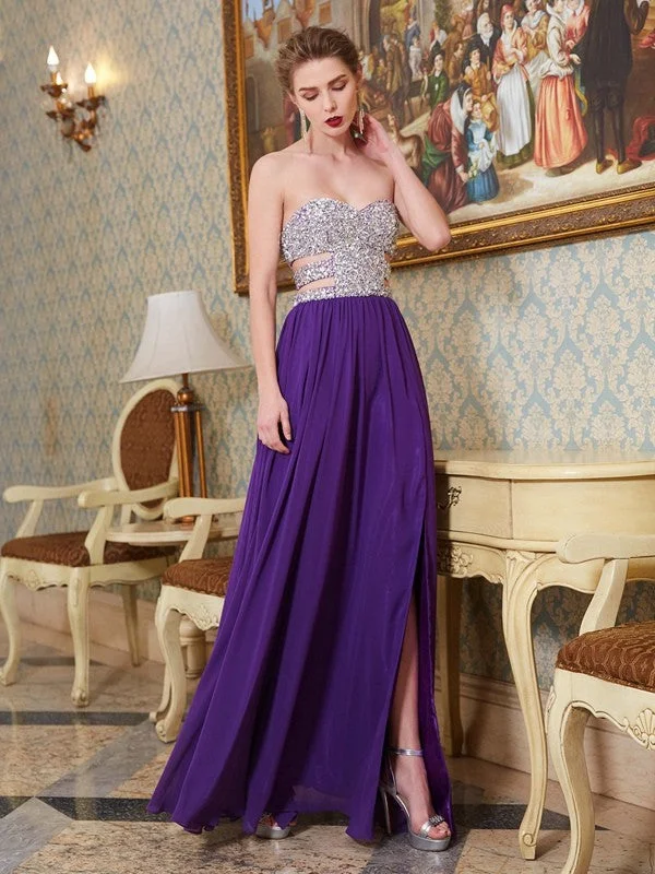 Women's Professional Attire Relaxed Style A-Line/Princess Sweetheart Crystal Sleeveless Floor-Length Chiffon Dresses