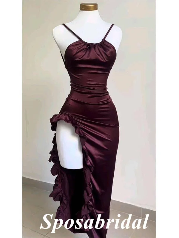 Women's Trendy Outfit High End Designer Brands Discount Sexy Soft Satin Spaghetti Straps Sleeveless Mermaid Ankle Length Prom Dress, PD3997