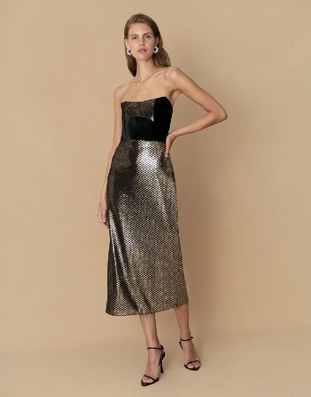 Women's Professional Garments Style Streetwear Luna Velvet Midi Dress - Crystal Black - SALE