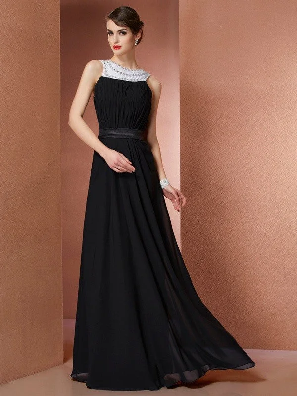 Tailored Clothing For Women Elegant Style Sheath/Column Scoop Sleeveless Beading Long Chiffon Dresses