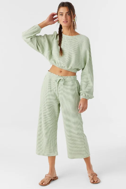 Women's Clothing For Holiday Travel Chic Wardrobe Essentials ONeill TOUR WAFFLE KNIT PANTS - DESERT SAGE