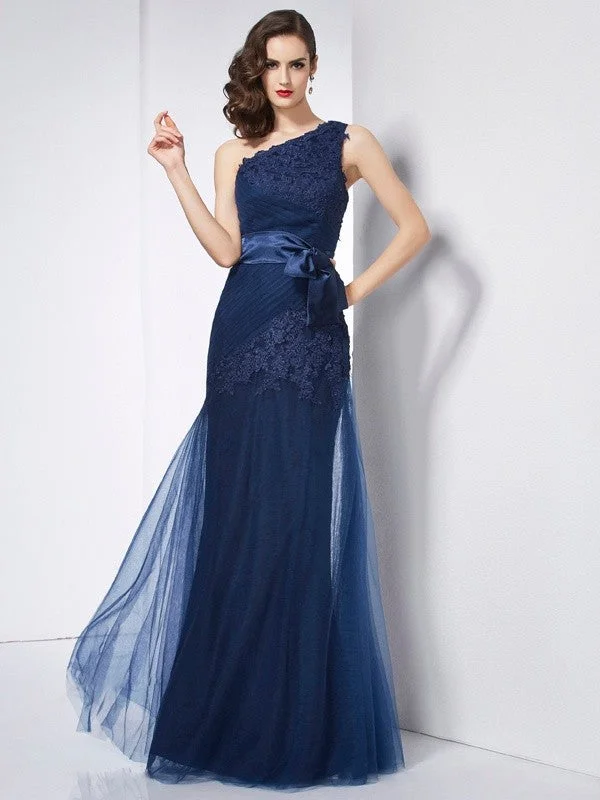 High-Fashion Women's Clothing Holiday Glam A-Line/Princess One-Shoulder Sleeveless Applique Long Net Dresses