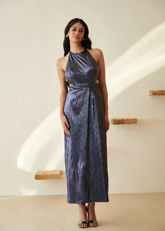 Women's Elegant Apparel The Good Stuff Moana Navy Blue Metallic Maxi Dress