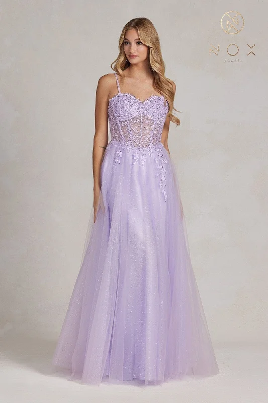 Women's Urban Clothing Graceful Fashion Embroidered Sweetheart Tulle Gown by Nox Anabel F1087