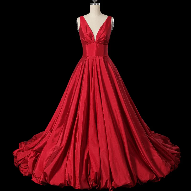 Women's Chic Outerwear Garments Best Sellers Simple Off Shoulder Red Wedding Dress with Vneck