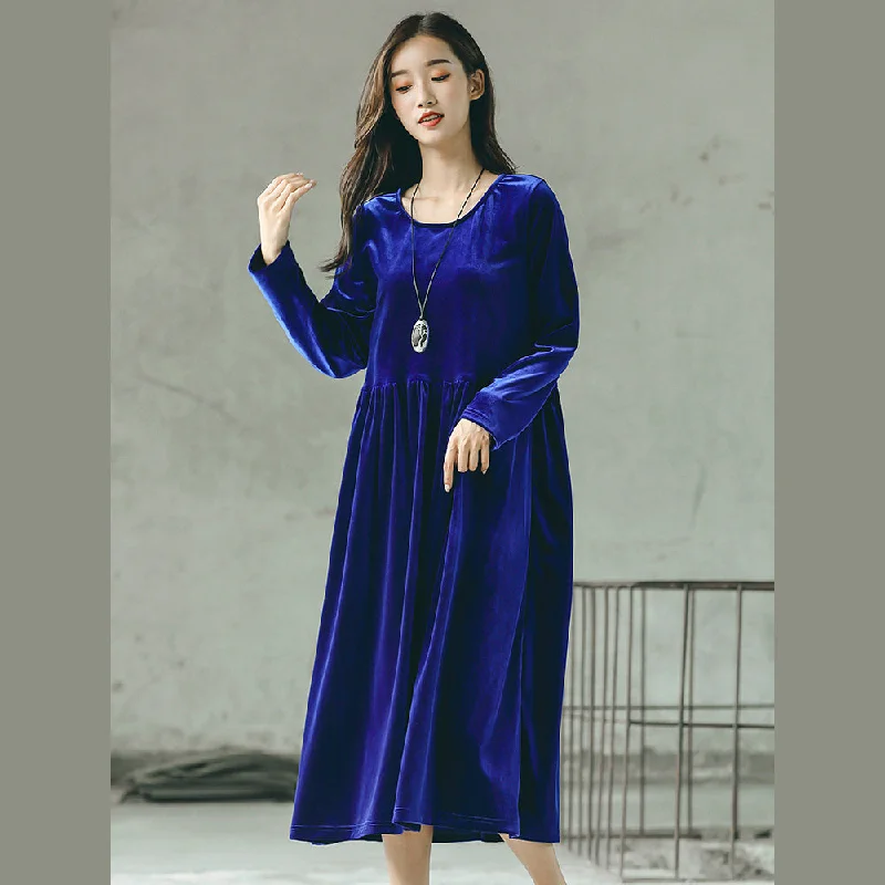 Women's Activewear Garments Seasonal Trends baggy blue natural plus size O neck gown fine baggy dresses