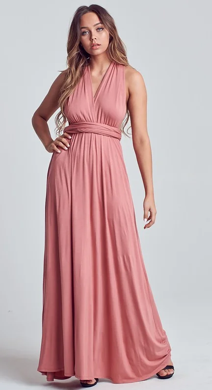 Women's Wedding Apparel Versatile Wardrobe Essentials Multi way maxi dress - dark peach