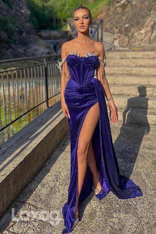 Women's Office Outfit Fashion Forward, Function First 14757 - Off Shoulder Asymmetrical Prom Evening Gown With Side Slit