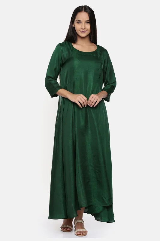 Affordable Women's Garments Fashion Deal Green Cotton Silk Maxi Dress