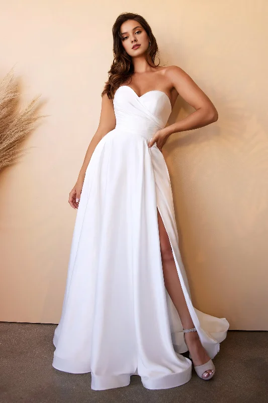 Women's Activewear Attire Budget Saver Off white satin strapless and floor length wedding dress