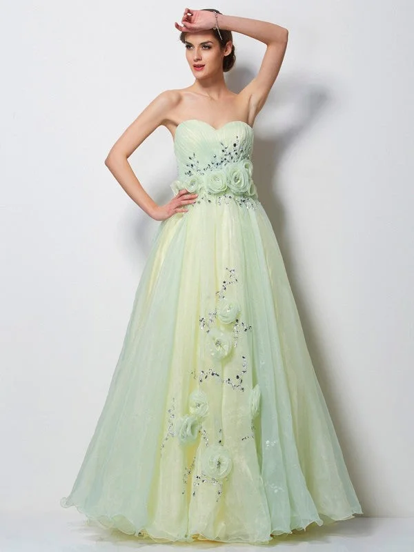 Women's Seasonal Clothing Weekend Exclusive A-Line/Princess Sweetheart Sleeveless Hand-Made Flower Long Tulle Dresses