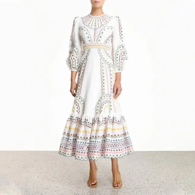 Women's Formal Apparel Exclusive Sale Embroidered Lantern Sleeves Maxi Dress