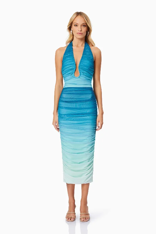 Sustainable Women's Clothing High-End Fashion Brielle Halter Midi Dress - Blue