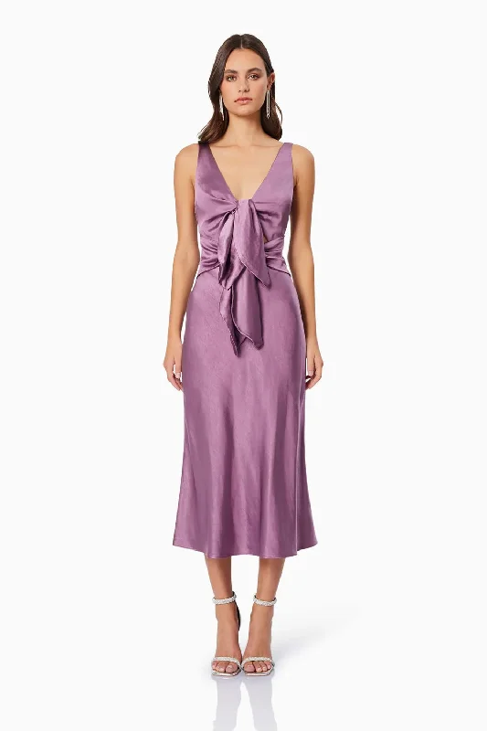 Women's Outerwear Clothing Trendy Fashion For Women Faith Front Tie Midi Dress - Purple