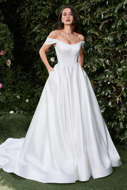 Women's Wedding Apparel Trendy New Clothes Satin off shoulder and floor length wedding dress