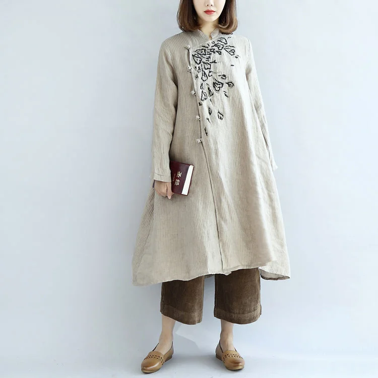 Stylish Women's Garments For Holidays Evening Looks Nude embroidered linen dresses oversized caftans linen gown long dress