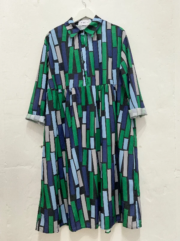 Stylish Everyday Clothing Colourful brick pattern dress (2 colours)
