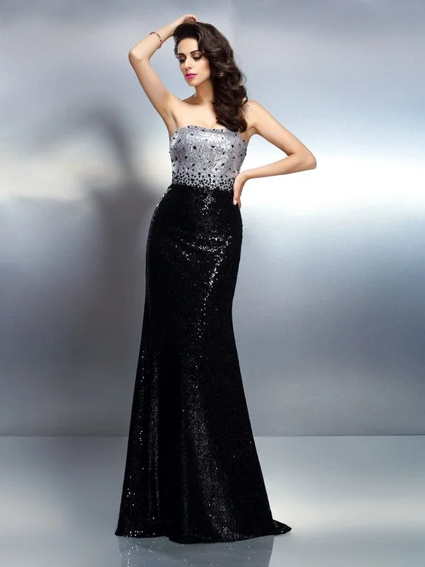 Women's Trendy Garments Minimalist Chic Trumpet/Mermaid Strapless Sequin Sleeveless Long Sequins Dresses