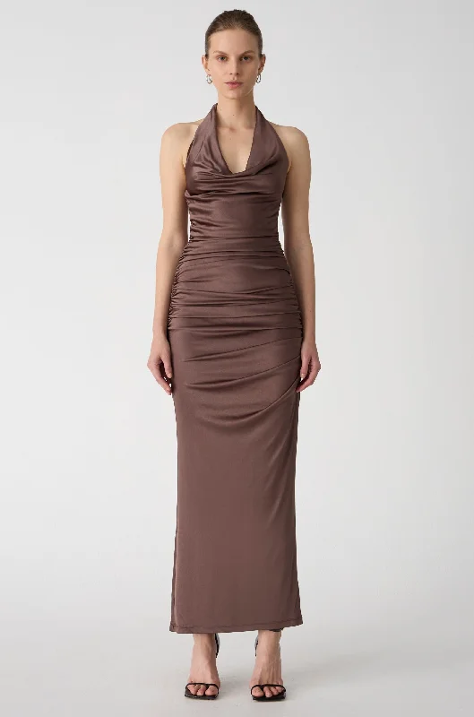 Formal Outfit For Women Polished Finish Misha Olea Midi Dress - Mink Brown