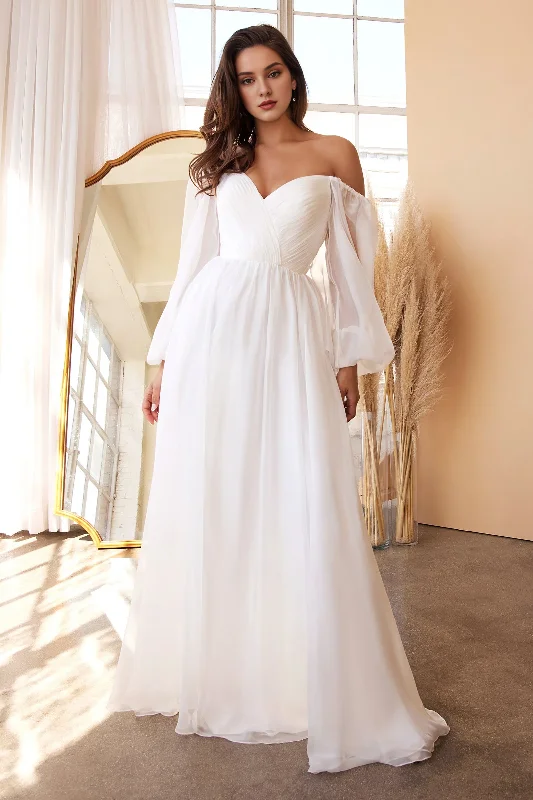 Elegant Women's Evening Garments Must Haves White A-line long sleeved chiffon and floor length dress