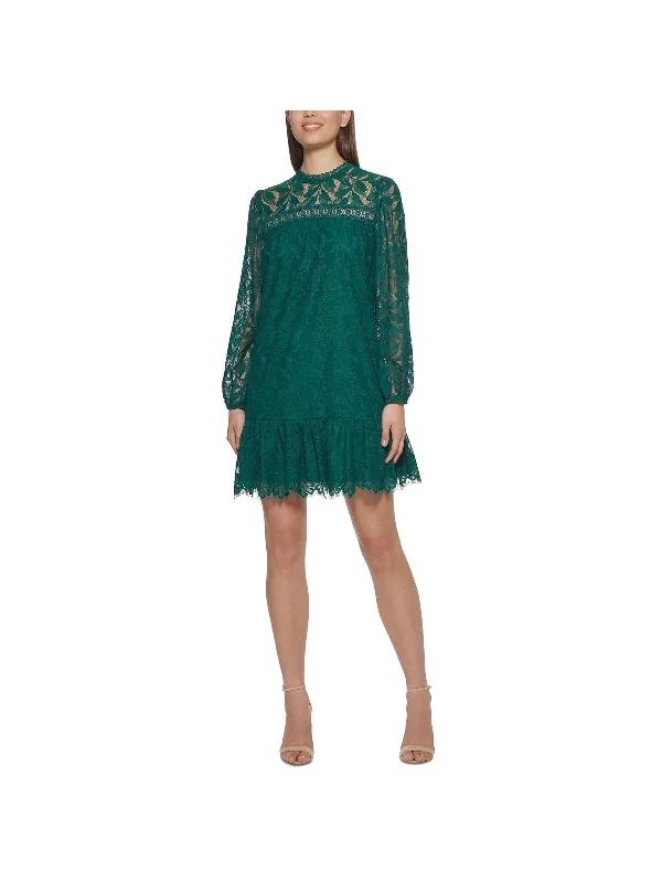 Stylish Women's Clothing Fashion Forward Womens Lace Puff Sleeve Mini Dress