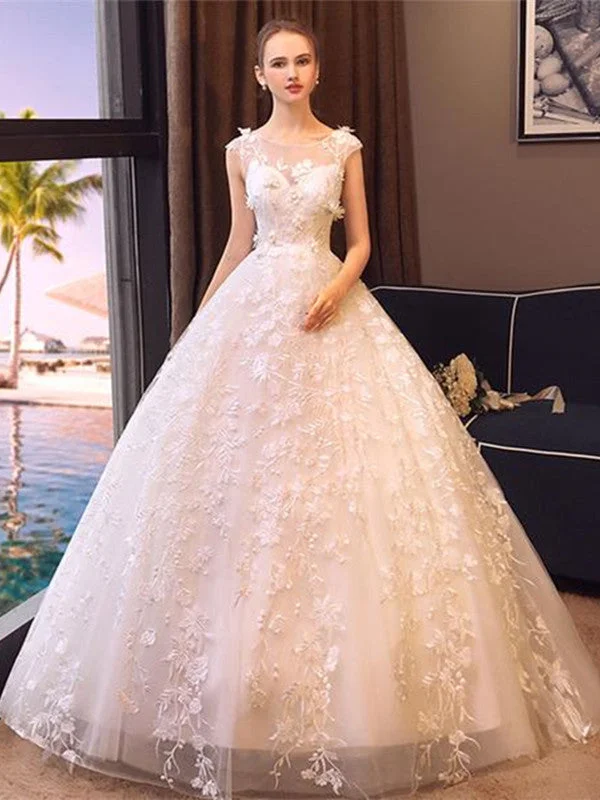 Women's High-Fashion Garments Best Deals Of The Season Round Neck White Lace Long Wedding Dresses, White Lace Prom Dresses, Formal Dresses